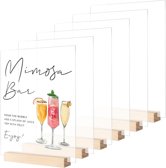 JINMURY 8x10 Inch Frosted Acrylic Sign with Holder- 6 Pack Blank Frosted Acrylic Sheets and Wood Stands, DIY Blank Table Signs for Wedding Party Reception (6 Pack 8 x10 Inch)