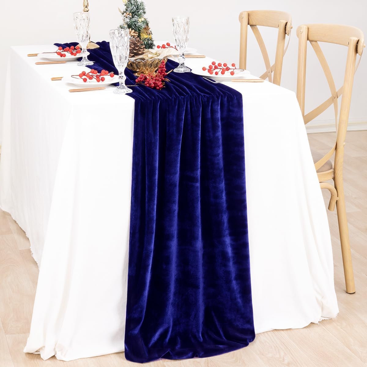 MLMC Royal Blue Velvet Table Runner 10ft Glossy Luxury Velvet Fall Table Runner 20x120 Inches Wedding Runner for Fall Bridal Shower Birthday Party Decor