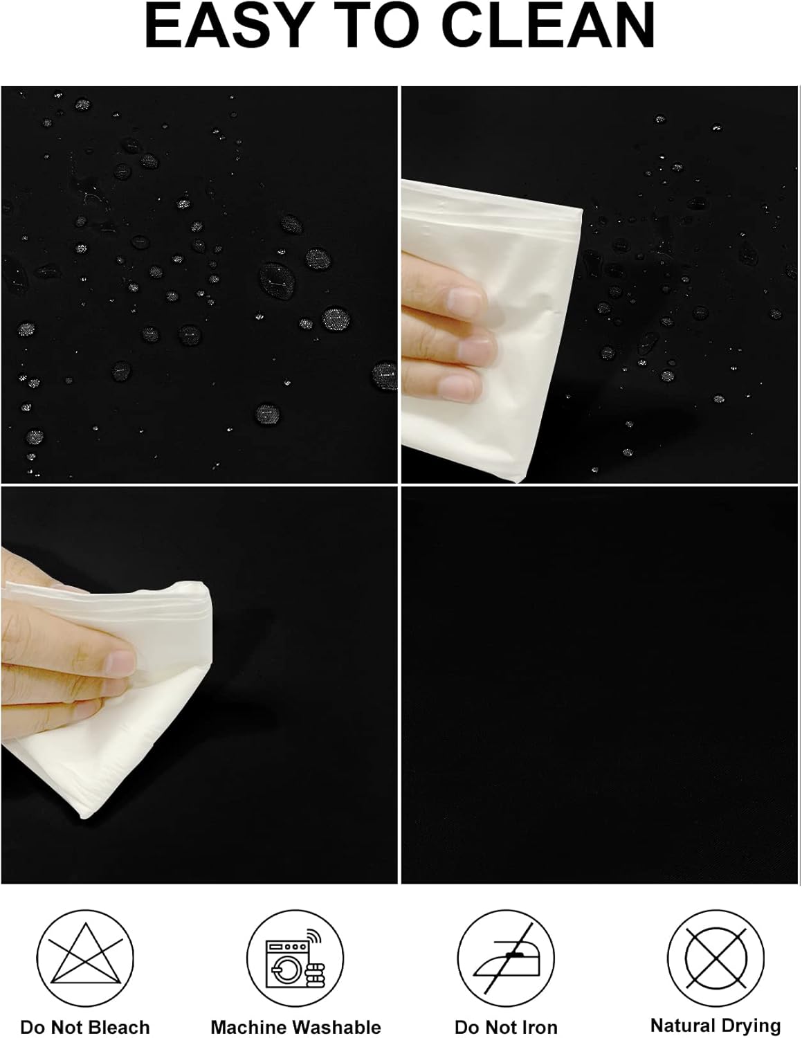 Fokitut 6 Pack Waterproof Rectangle Tablecloth, 60x120 Inch,Stain Resistant and Wrinkle Polyester Table Cloth, Fabric Table Cover for Kitchen Dining, Wedding, Party, Holiday Dinner-Black