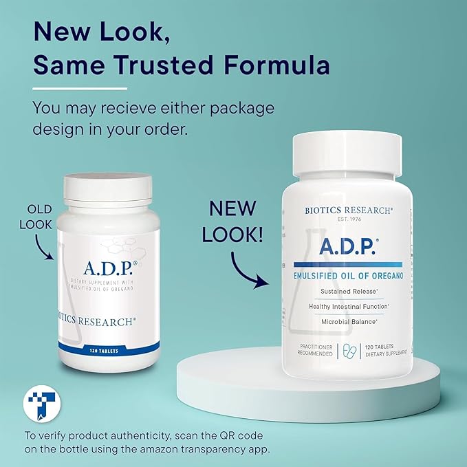 Biotics Research A.D.P. Emulsified Oil of Oregano Tablets for GI Health -Sustained Release for High Absorption Contains Carvacrol, Wild Oregano Oil 50mg/S - Patented Formula -Non GMO –120 Tablets