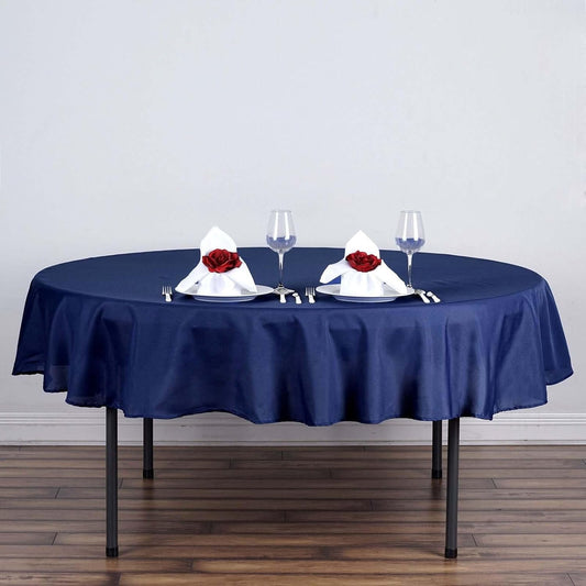 Efavormart Round Tablecloth, 90 Inch Stain & Wrinkle Resistant Washable Table Cloth, Decorative Polyester Fabric Table Cover for Banquet, Wedding, Dining- Navy Blue