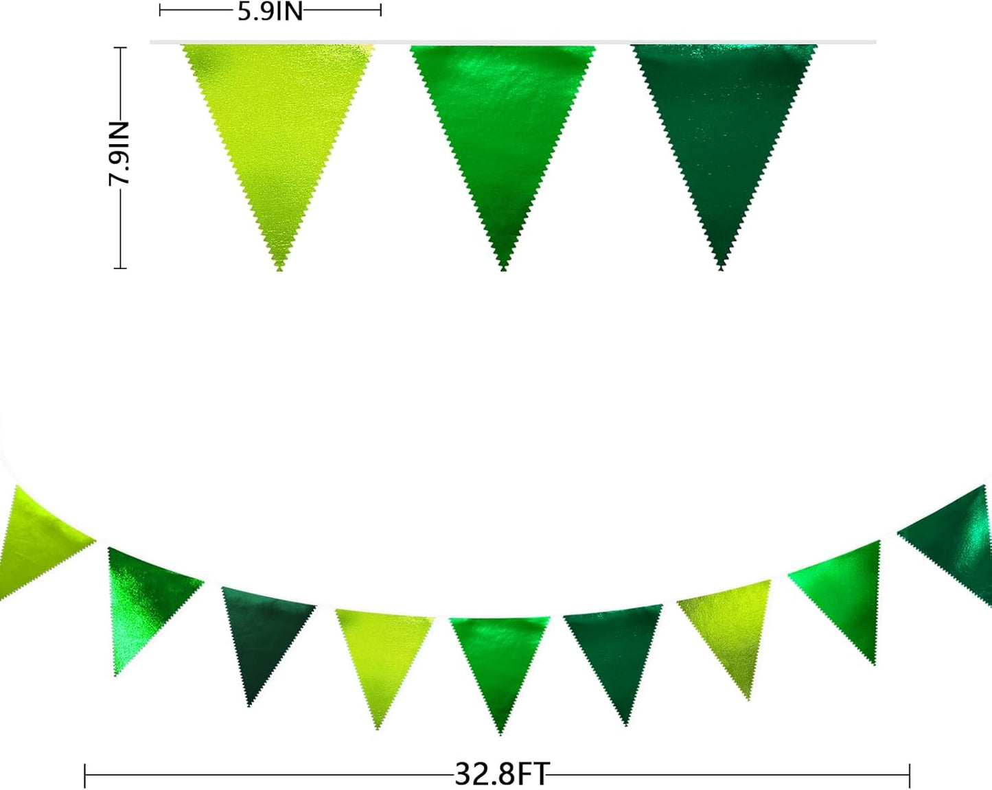 Gradient Green Party Decorations Metallic Fabric Ombre Green Triangle Pennant Banner Flag Bunting for Graduation Birthday Retirement Wedding Bachelorette Spring Summer St Patrick's Day Party Supplies