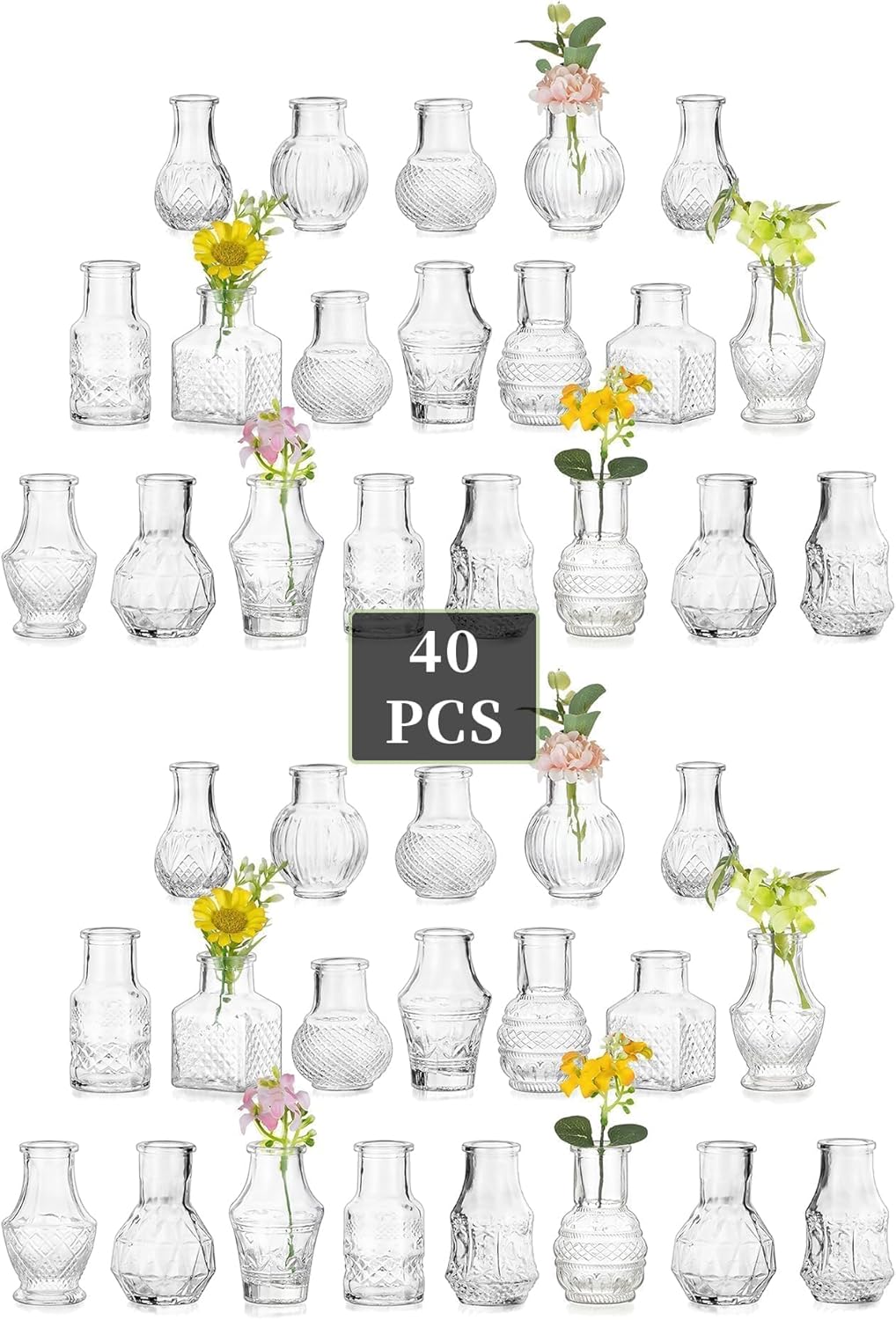 Glasseam Small Bud Vases for Centerpieces: 40PCS Mini Clear Glass Vase Set for Flowers Decor Wedding Party Baby Shower Dining Table Decorations Centerpiece