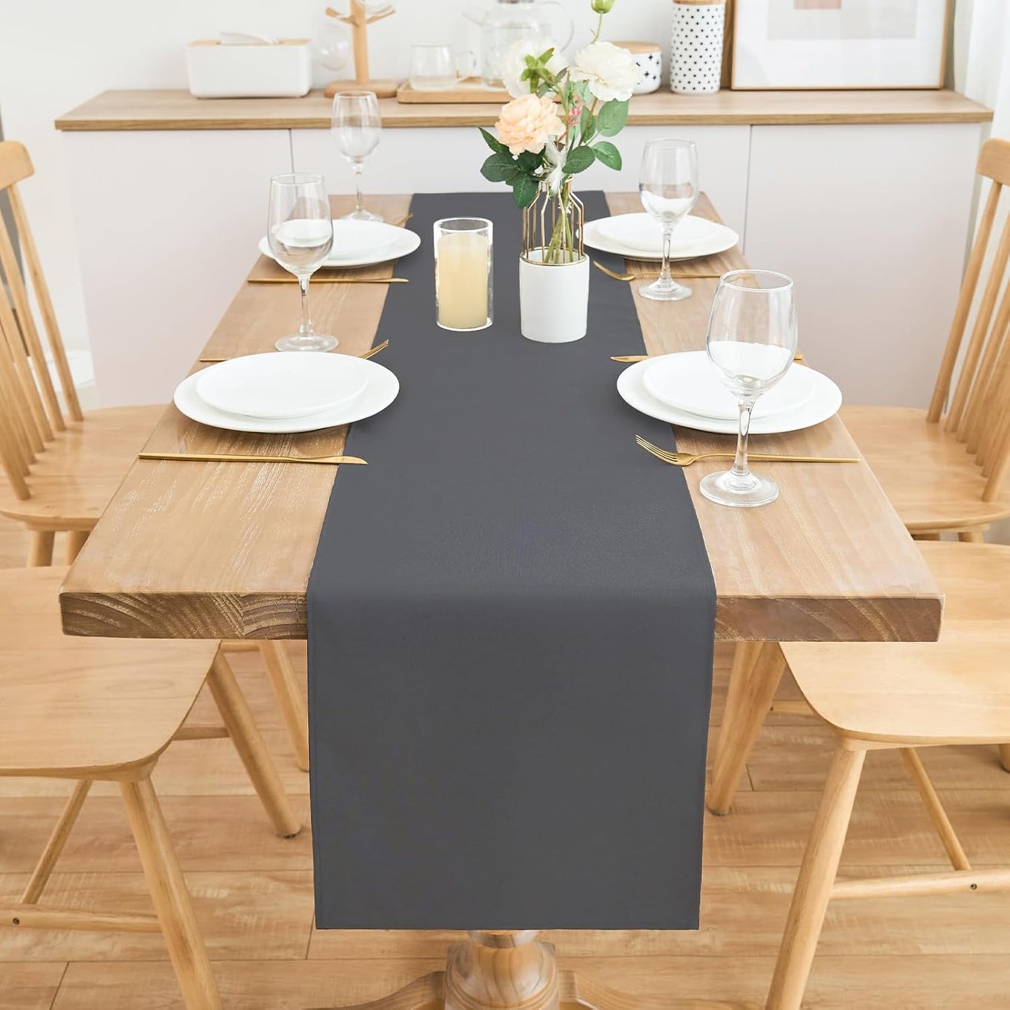 2 Pack Grey Table Runner 12 x 60 Inch Solid Color Farmhouse Runners Coffee Table Dresser for Daily Party Home Decoration