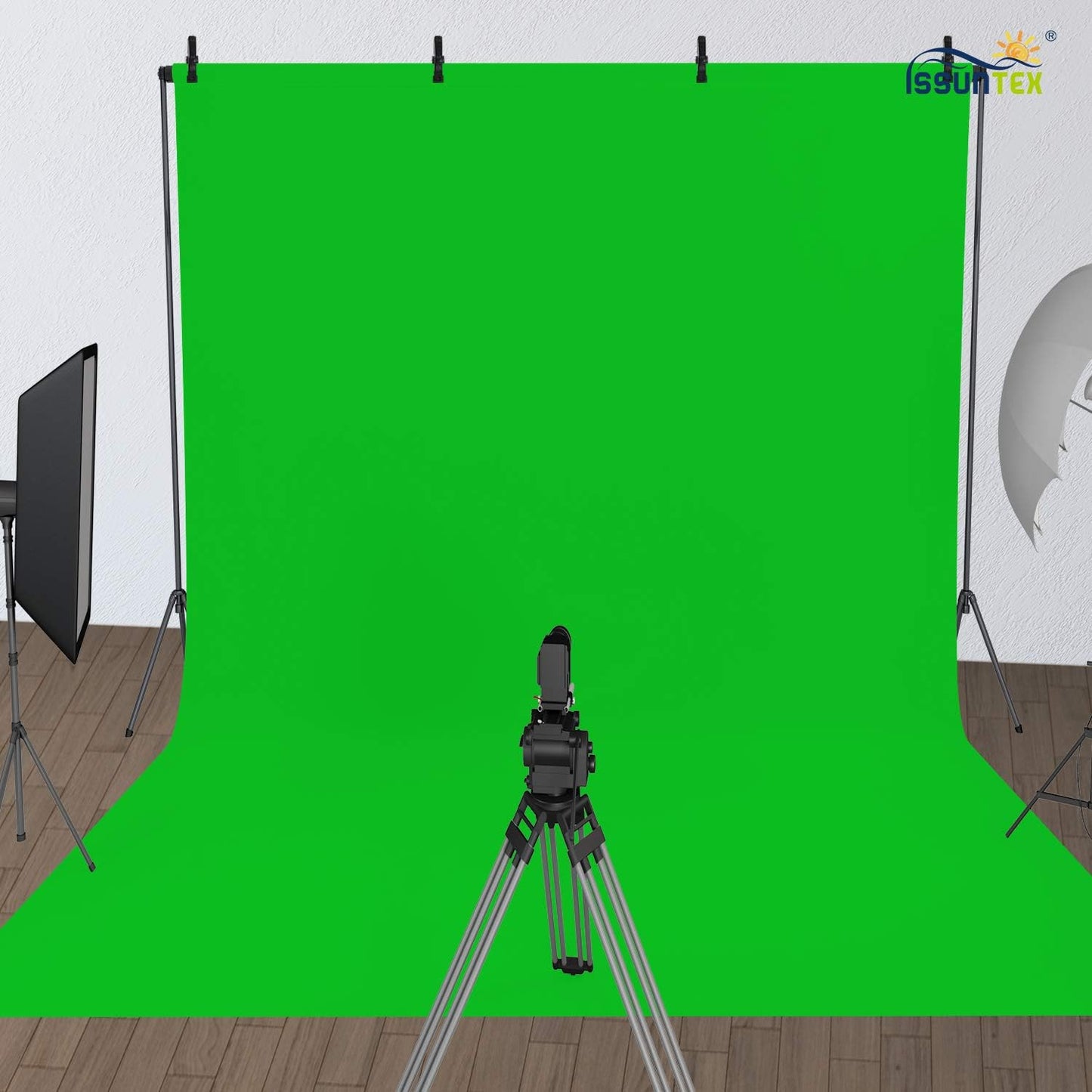 ISSUNTEX 5X7 ft Background Muslin Backdrop, Photo Studio, Collapsible High Density Screen for Video Photography and Television-Green