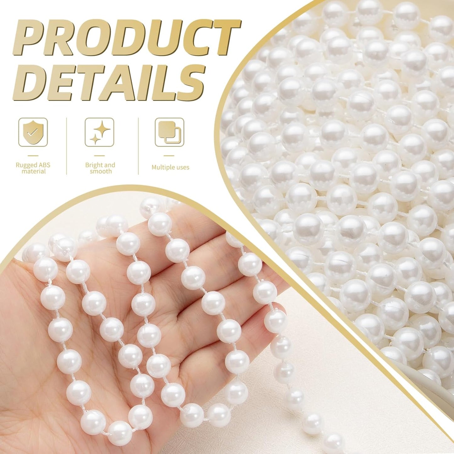 48 Feet Faux Pearl Beads Garland 8mm Craft String Pearls for Wedding Centerpiece Christmas Tree and Flowers Decoration DIY (White)