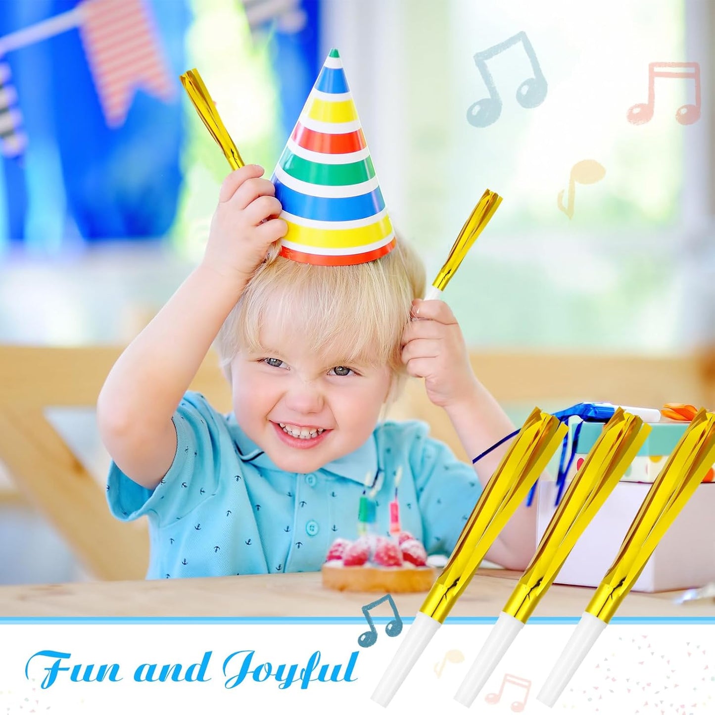 Metallic Fringed Noise Makers, 24 Pcs, Gold White, Silver White, for Noise Makers Party Favors, Baby Shower, Kids Birthday, New Year Party