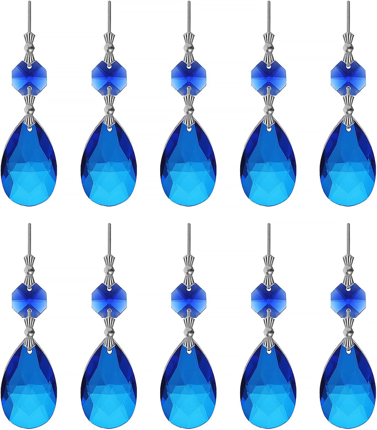 10pcs Crystal Prisms Chandelier Blue Ornament Pendants Rainbow Maker 38mm Drop Prism Hanging Prisms for Wedding Party Chrismtmas Decoration DIY Jewelry