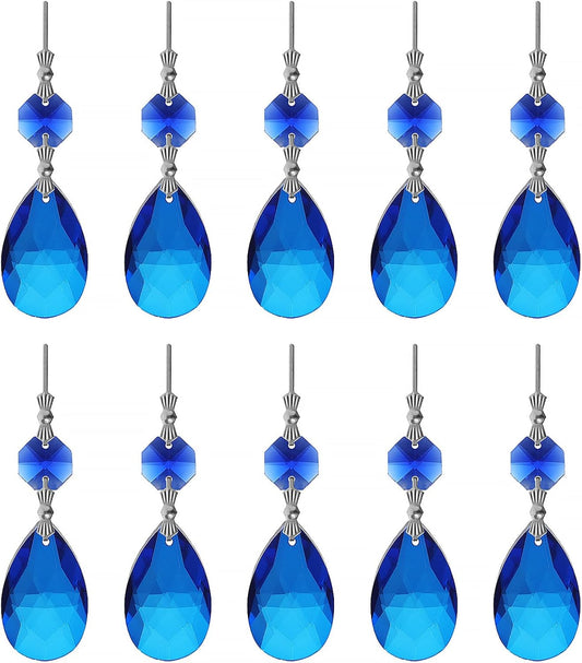10pcs Crystal Prisms Chandelier Blue Ornament Pendants Rainbow Maker 38mm Drop Prism Hanging Prisms for Wedding Party Chrismtmas Decoration DIY Jewelry