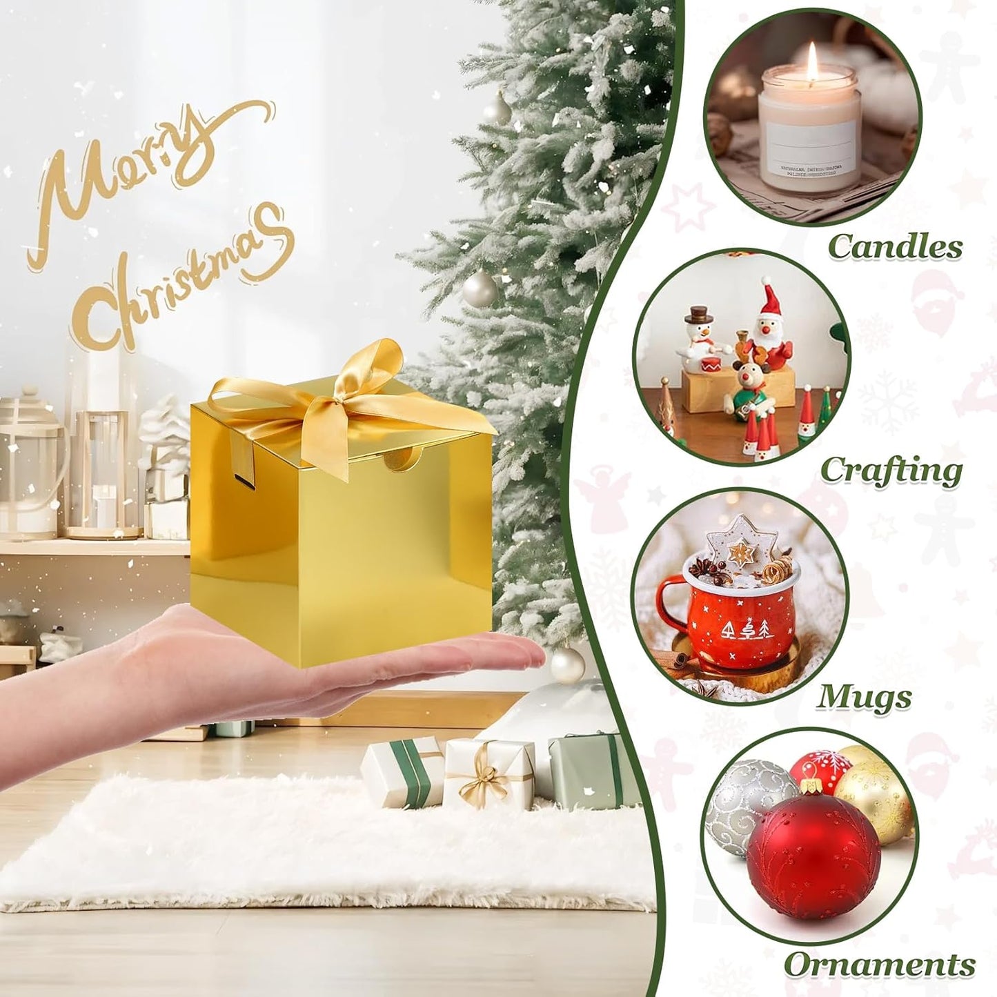 DOYIDE 20 Pack Small Gift Boxes, 6x6x6 Inch Gold Elegant Paper Boxes with Ribbons, Christmas Gift Box Crafting, Wedding Party Favor, Cupcake, Candy, Bridesmaids Proposal Box