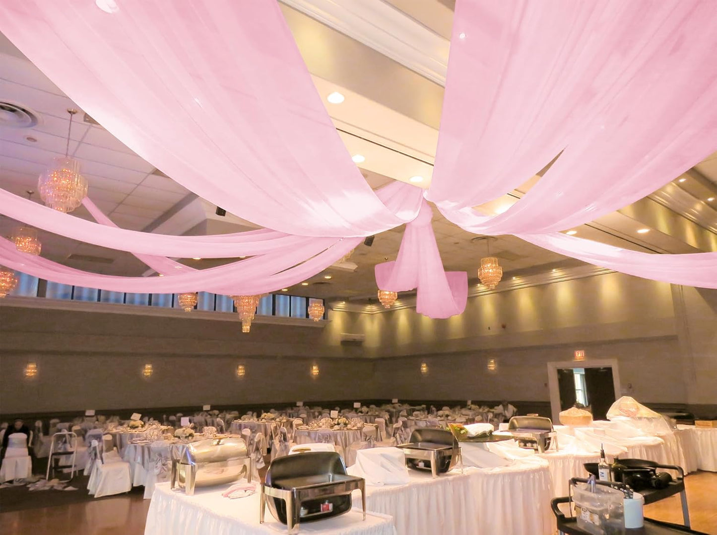 6 Panels Pink Ceiling Drapes for Wedding 5ftx30ft Ceiling Drapes Wedding Arch Draping Fabric Cheesecloth Sheer Curtain Romantic Ceiling Decorations for Weddings Party Banquet Ceremony Stage