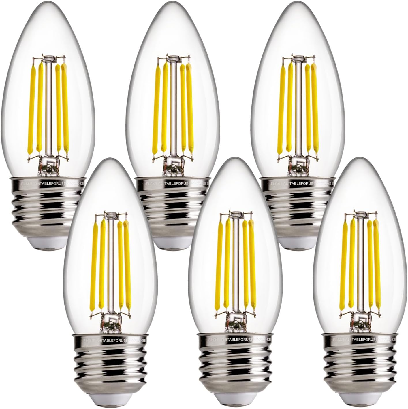 FLSNT Dimmable LED Candelabra Bulbs, 60W Equivalent LED Chandelier Light Bulbs, 5000K Daylight, E26 Base, 550LM, 6 Pack UL,CA65 Listed.