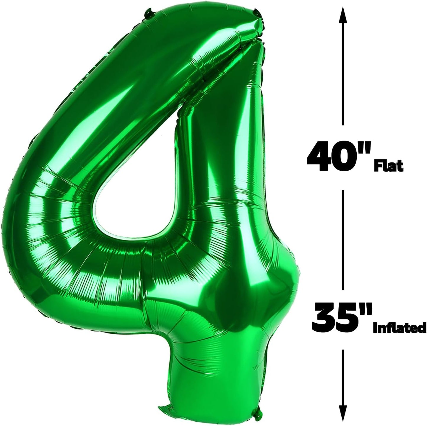 40 Inch Green Large Number 4 Birthday Balloon, Giant Number Four 14 24 34 40 44 Balloons, Foil Mylar Big Balloons for Anniversary Graduation Supplies Decorations