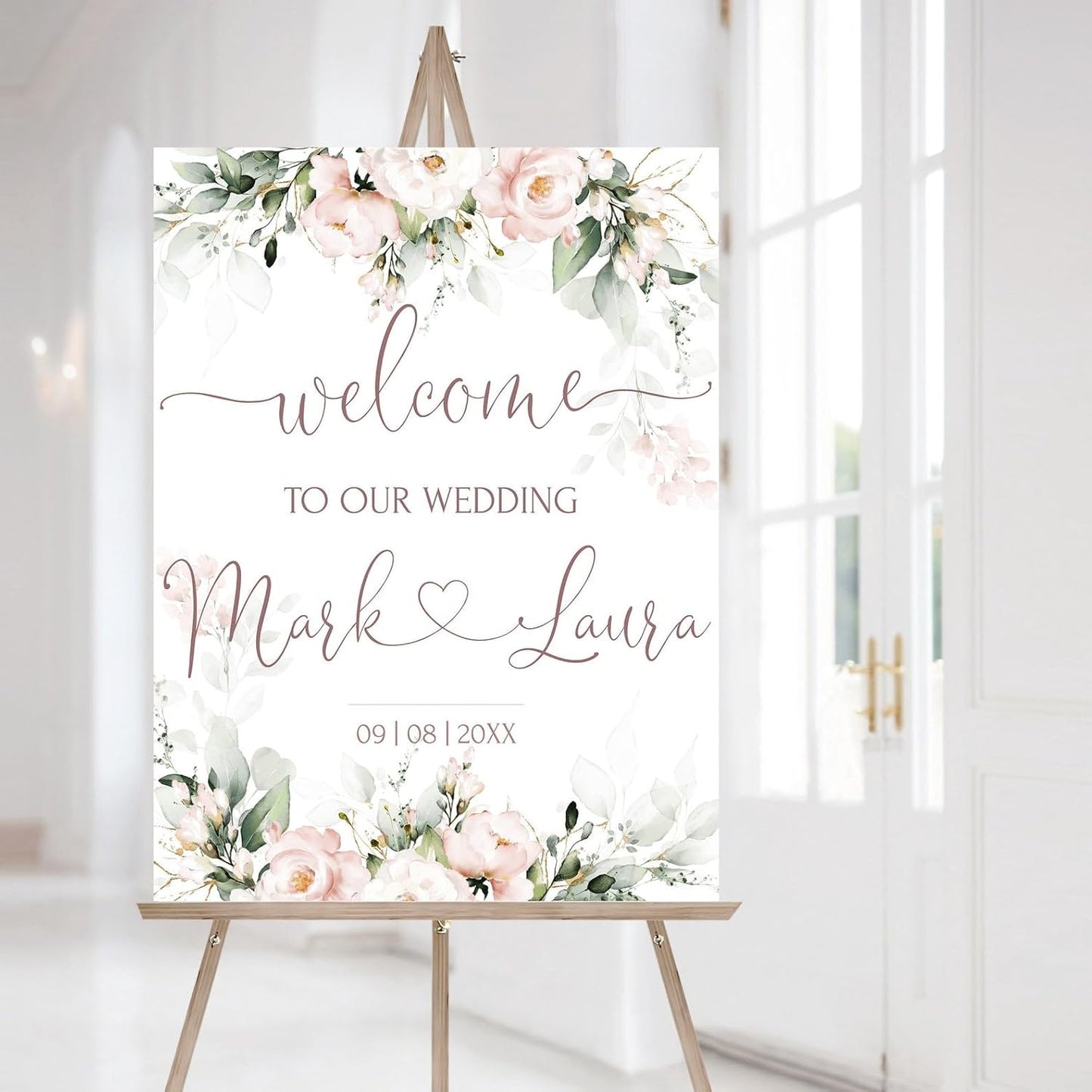Welcome Wedding Sign Personalized, Personalized Wedding Welcome Sign Blush Pink Soft Pink Editable Floral