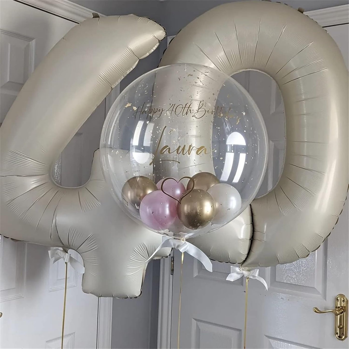 40 In Cream Large Numbers Balloons 0-9, Self Inflating White Sand Foil Number 0 Helium Balloons for Boys Girls, Big Beige Digit 0 Balloons for Women Men Birthday Party Anniversary Supplies Decorations