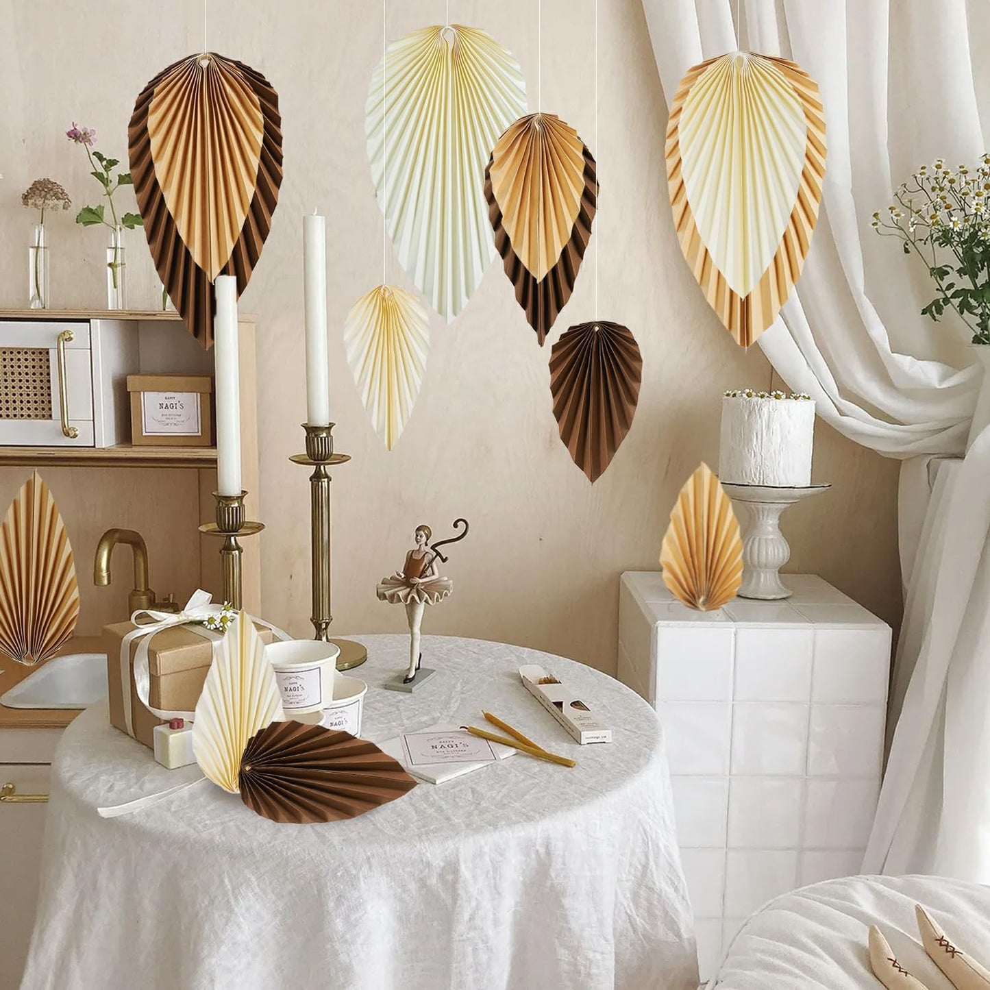Paper Leaves Decorations for Wall Paper Fans Boho Room Decoration Leaves Backdrop Neutral Decor Hanging Wall Decor, Set of 9