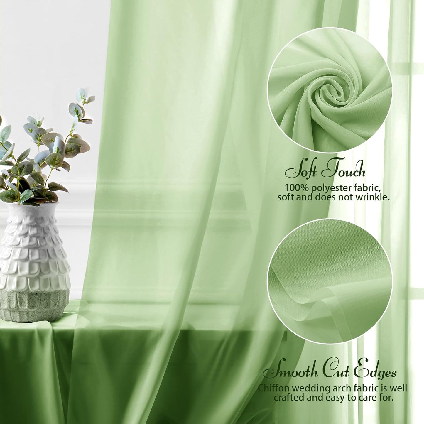 SiinvdaBZX 2 Panels Wedding Arch Draping Fabric 30" x 20Ft Sage Green Sheer Chiffon Fabric Outdoor Extra Long Decorative Drapery Fabric for Party Ceremony Ceiling Curtain Backdrop