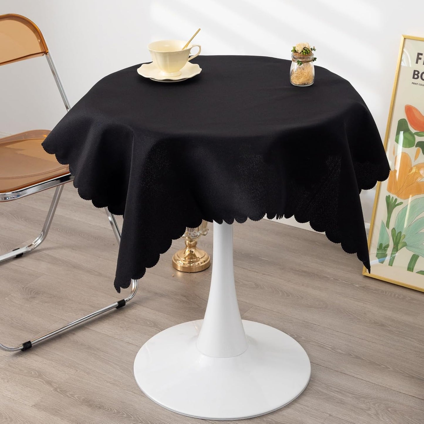 Small Square Black Tablecloth 36 x 36 Inch Polyester Fabric Washable Table Cover Decorative Wrinkle Resistant Solid Color Table Cloth for Kitchen Dinning Party Wedding Camping