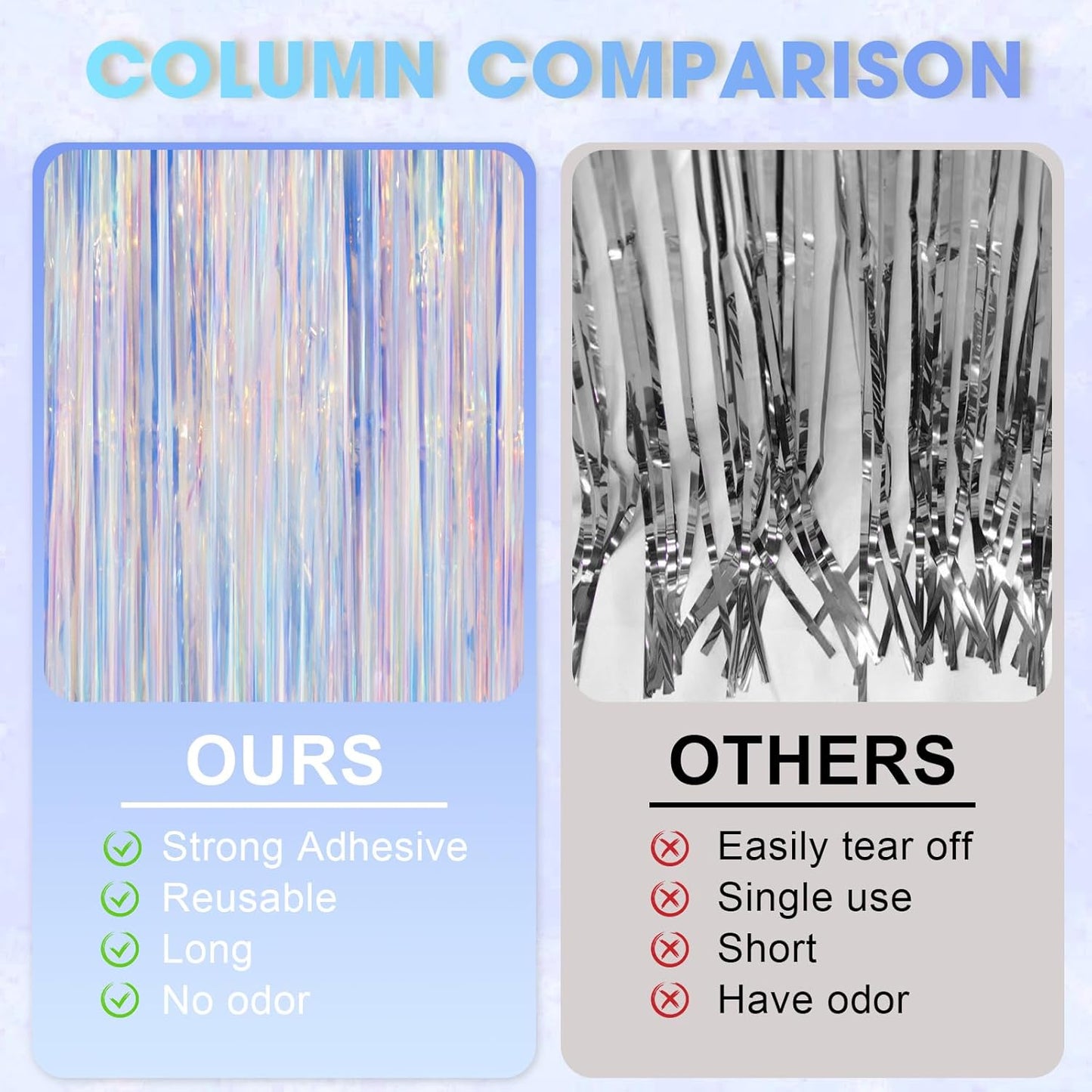 Iridescent Party Backdrop 3Packs Transparent Tinsel Foil Fringe Curtain for Frozen Mermaid Sea Birthday Party Decorations, 3.3x8.2ft Streamers Backdrops