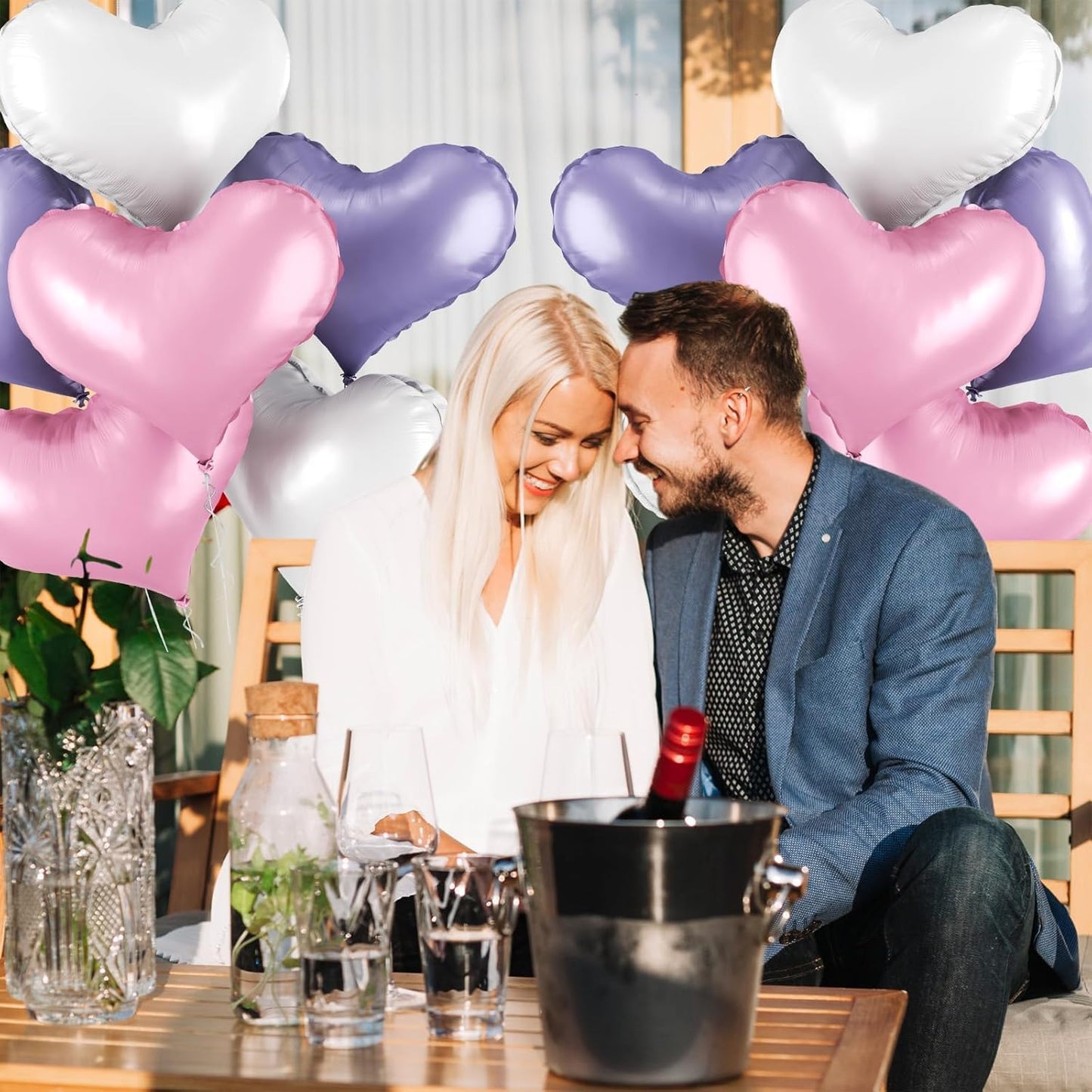 24 Inch Pink Purple White Heart Balloons, Pink Purple Heart Shaped Foil Balloons, Heart Balloon for Girls Women Valentines Day Bridal Shower Wedding Birthday Party Supplies