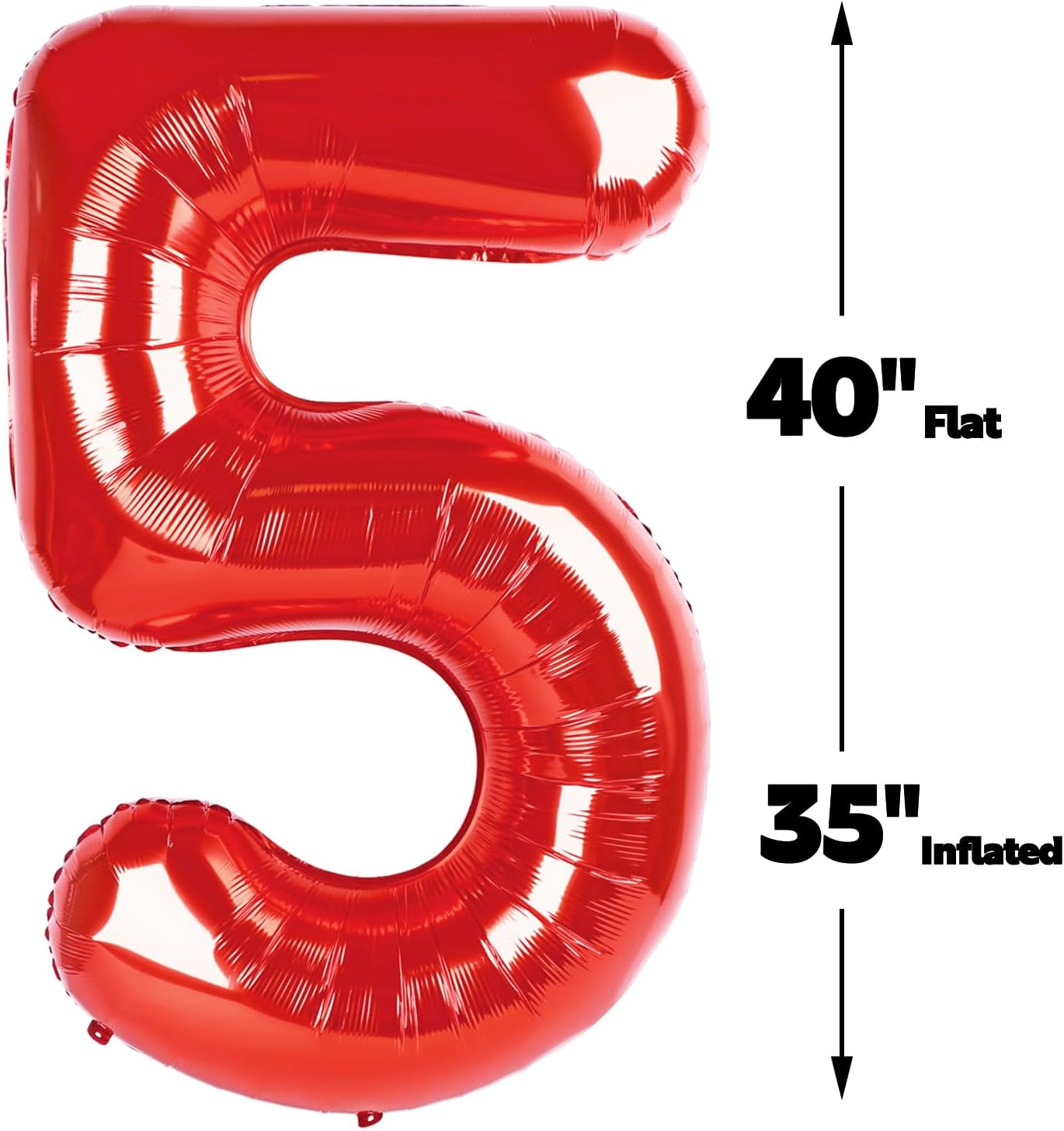 Red 40 Inch Large Number 5 Birthday Balloon, Five 5th 15 25 35 50 55 Birthday Celebration Decorations, Foil 5 Mylar Helium Number 5 Balloons Girl Boy Anniversary Party Supplies