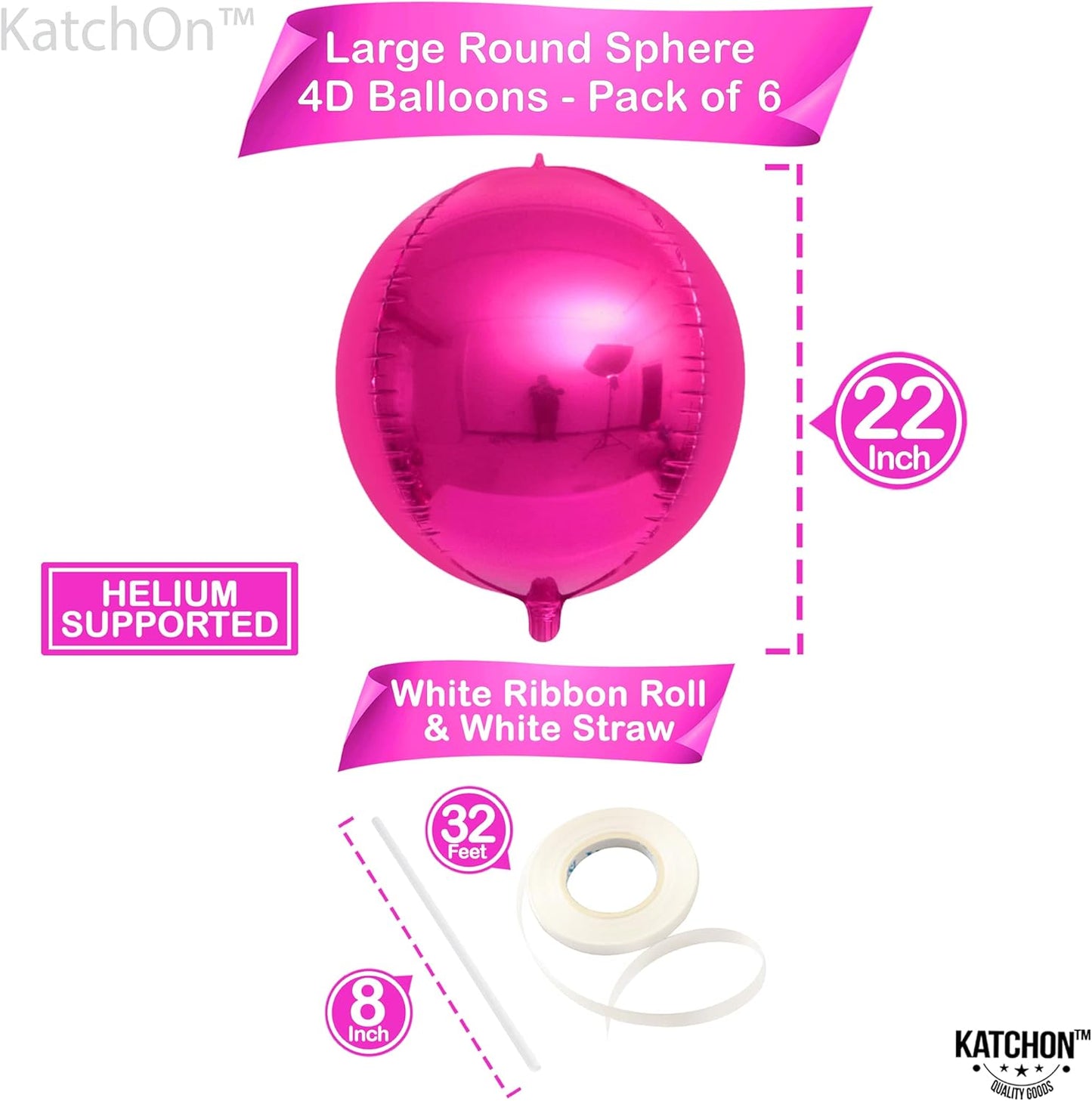 KatchOn, Big Hot Pink Balloons - 22 Inch, Pack of 6 | Hot Pink Mylar Balloons for Pink Party Decorations | Foil Balloon For Birthday, Gender Reveal, Baby Shower, Bachelorette Party Decorations