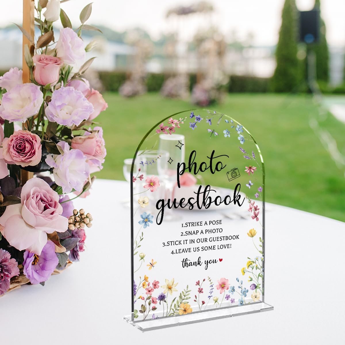 Wedding Sign Decor, Photo Guest Book Sign, Wedding Sign for Reception & Event Party, Bridal Shower Decorations, Wedding Table Sign Accessories for Event 5x7 Inch Arch Acrylic (Flower)