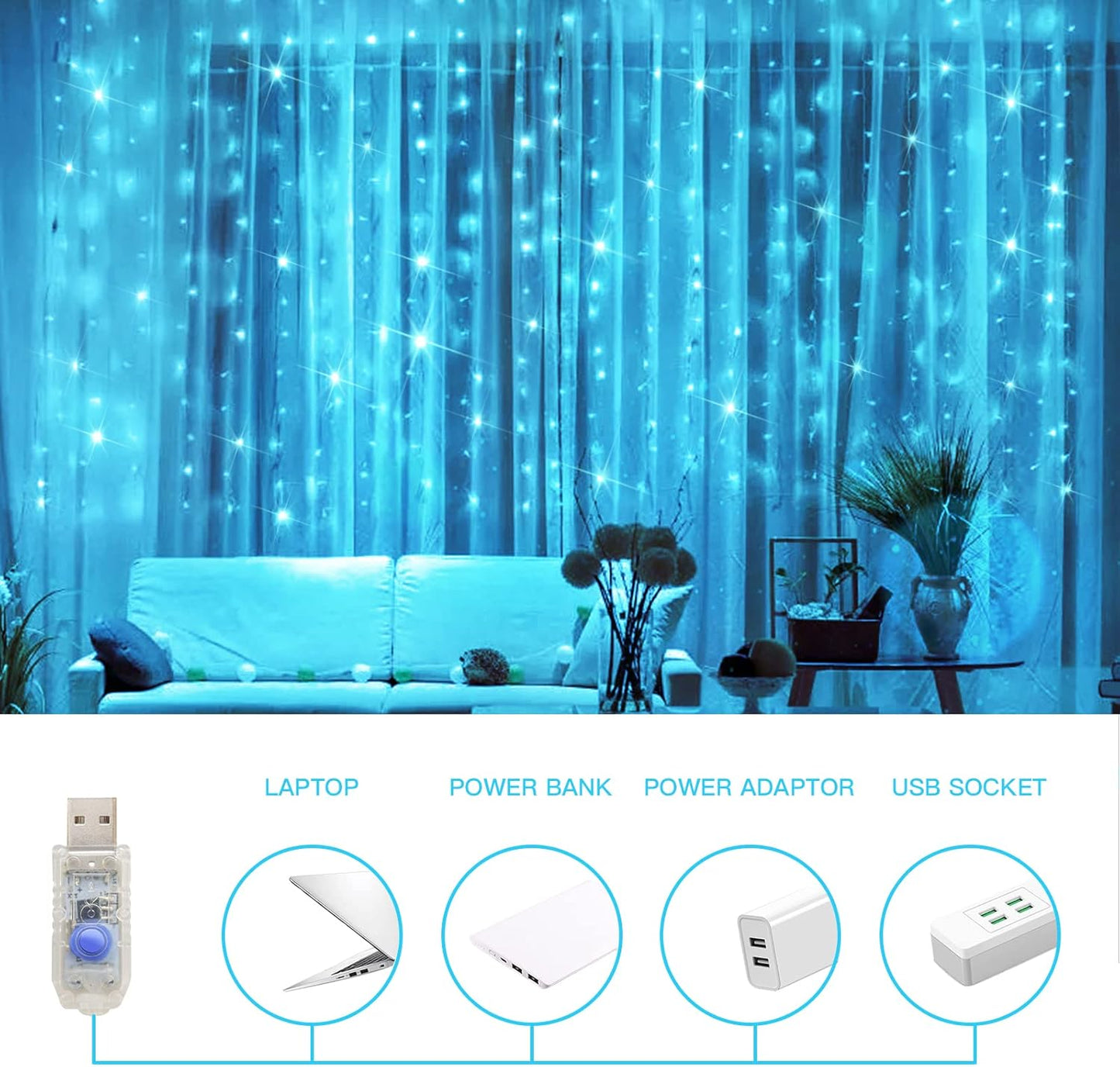 suddus Curtain Lights for Bedroom, 200 Led 6.5ft x 6.5ft Hanging String Lights Outdoor, Fairy Curtain Lights for Backdrop, Window, Wall, Wedding, Party, Garden, Porch, Birthday Decor Aqua