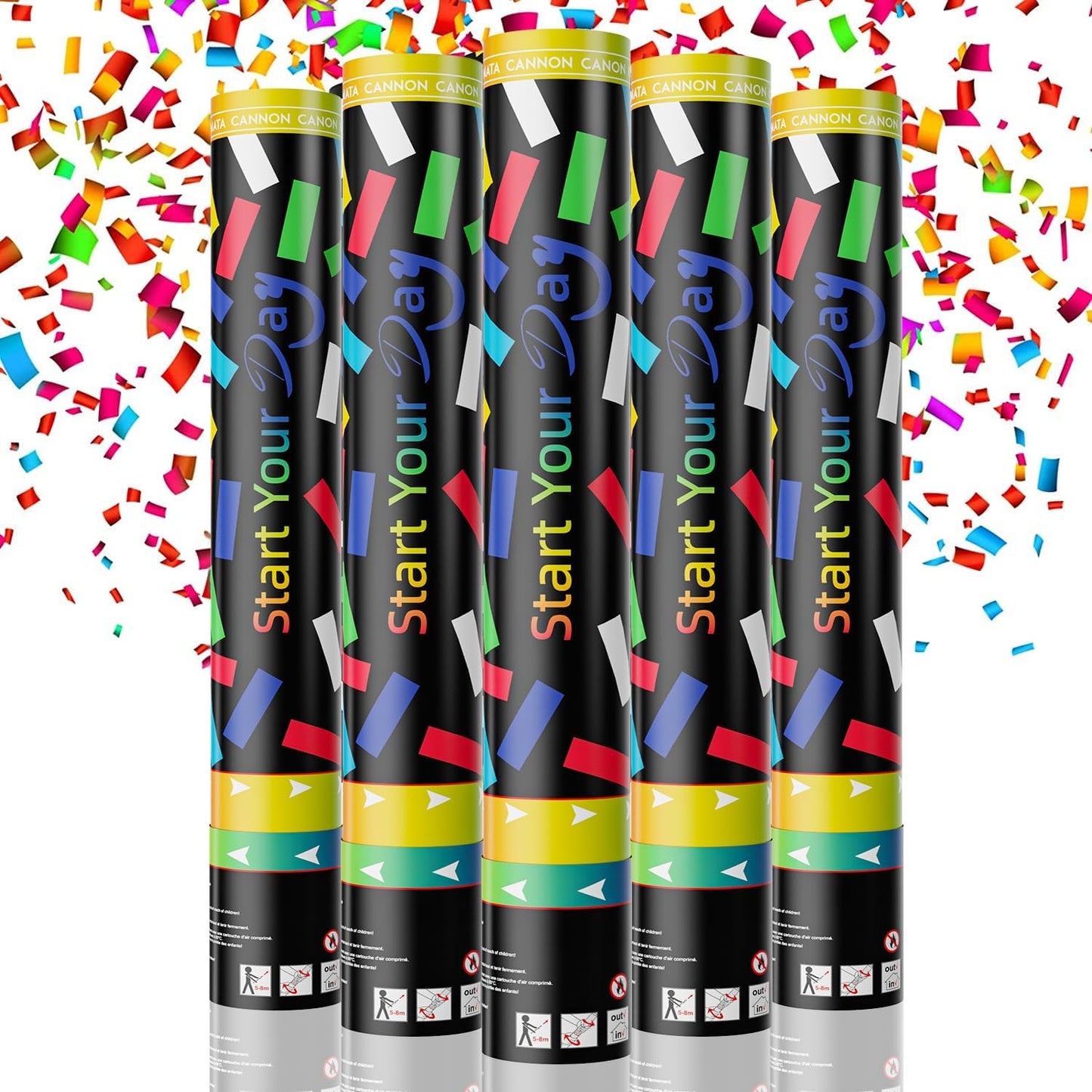 Confetti Cannons, 15 Inch+Longer Confetti Shooters Party Poppers, WORKKEEP Confetti Popper Air Powered for Birthday Wedding Celebration Photo Shoot New Year's Eve confetti Gun 03