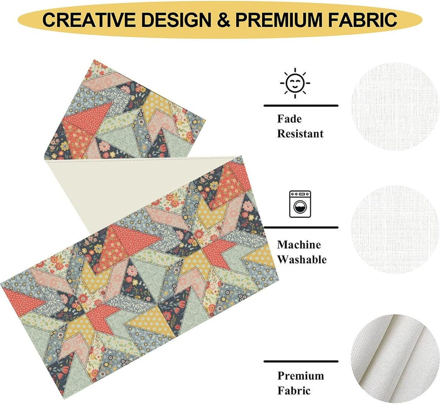 Boho Patchwork Table Runner, Vintage Farmhouse Colorful Wildflowers Bohemian Paisley Flower Table Center Decor for Home Kitchen Dining Patio Holiday Party Indoor Table Decorations, 13"x36" Inch