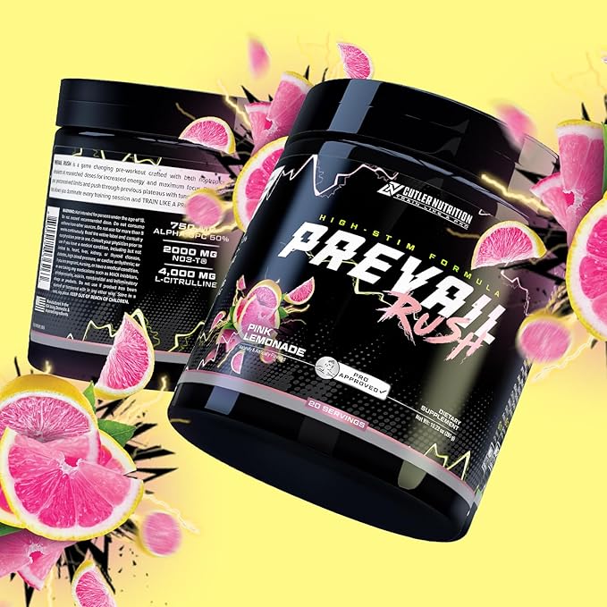Cutler Nutrition High Stim Pre Workout Powder Prevail Rush Preworkout for Men & Women for Intense Pumps Energy and Focus with Caffeine NO3T Betaine and Dynamine | Pink Lemonade (20 Servings)
