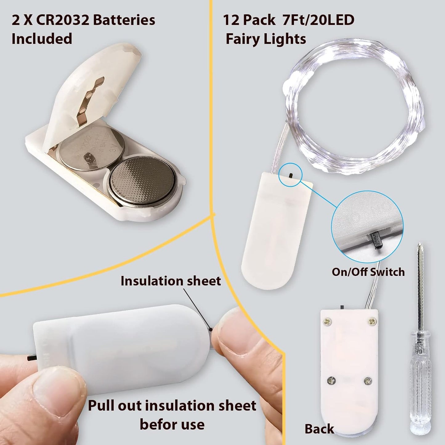 HXWEIYE 12 Pack LED White Fairy Lights Battery Operated, 7ft 20LED Mini Fairy String Lights Mason Jar Lights, Waterproof Firefly Starry Lights for DIY Wedding Party Bedroom Patio Christmas Décor