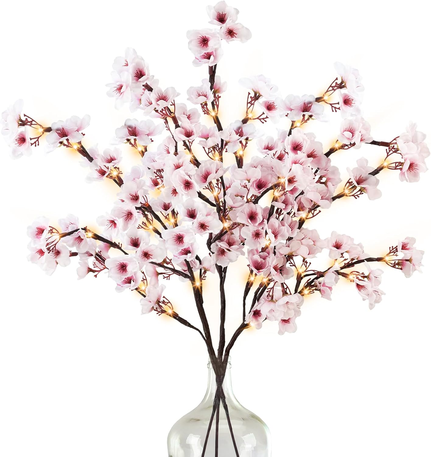 Uieke 3PCS Lighted Cherry Blossom Branches, 30in Artificial Cherry Blossom Flowers with 60 LED Lights Timer Battery Operated Lighted Twig Branches for Vases Wedding Party Home Indoor Decor