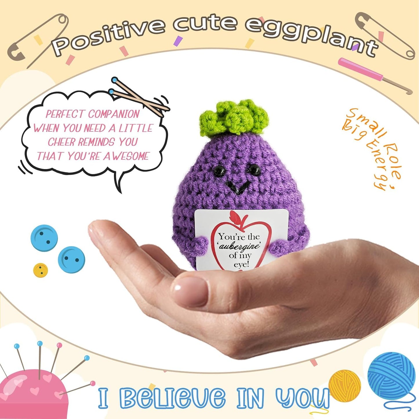Emotional Support Crochet,Positive Crochet Eggplant-You're The Aubergine of My Eye,Handmade Crochets Eggplant Birthday Gift for Friend,Besties,Brother,Customized Graduation Gift,Funny Stuff
