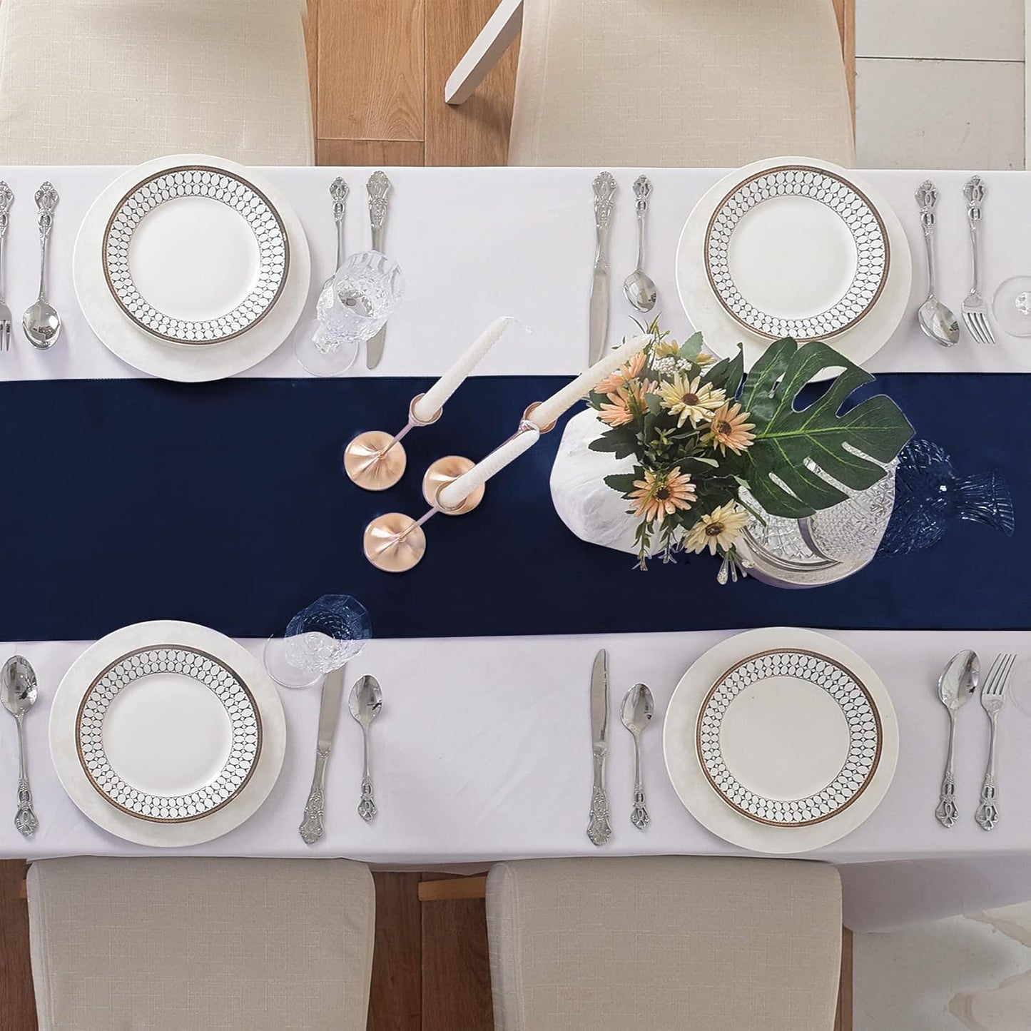 24Pack Table Runner 12 x 108 Inches Satin Silk Table Runner for Wedding, Birthday Party, Banquets, Graduations Decoration, fit Rectange and Round Table-Navy