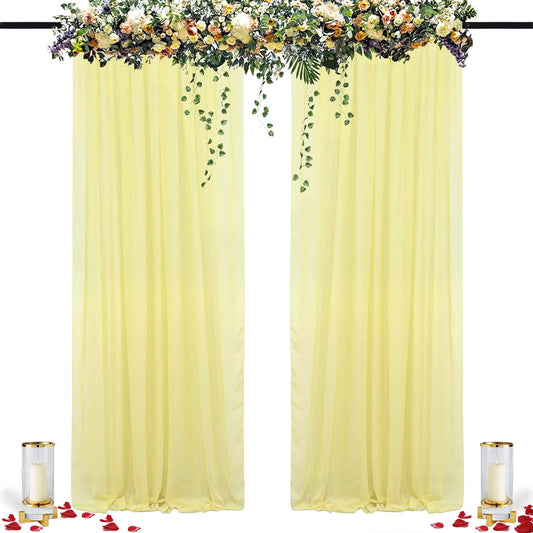 DUOBAO Chiffon Backdrop Curtain 96 Inch Length 2 Panel 29 Inch Width Wedding Backdrop Drapes Yellow Sheer Curtains Panels Tulle Fabric Photography Backdrops for Party