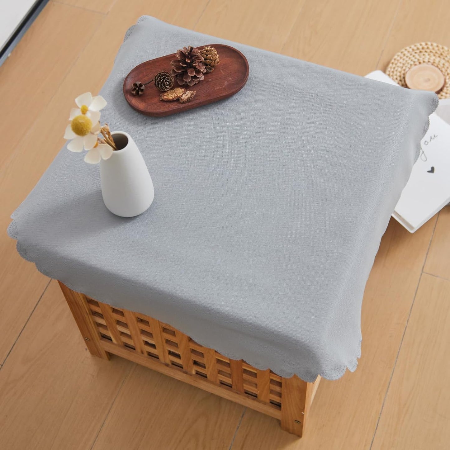 Small Round Grey Tablecloth 24 Inch Polyester Fabric Washable Table Cover Decorative Wrinkle Resistant Solid Color Table Cloth for Bedside Nightstand Wedding Camping