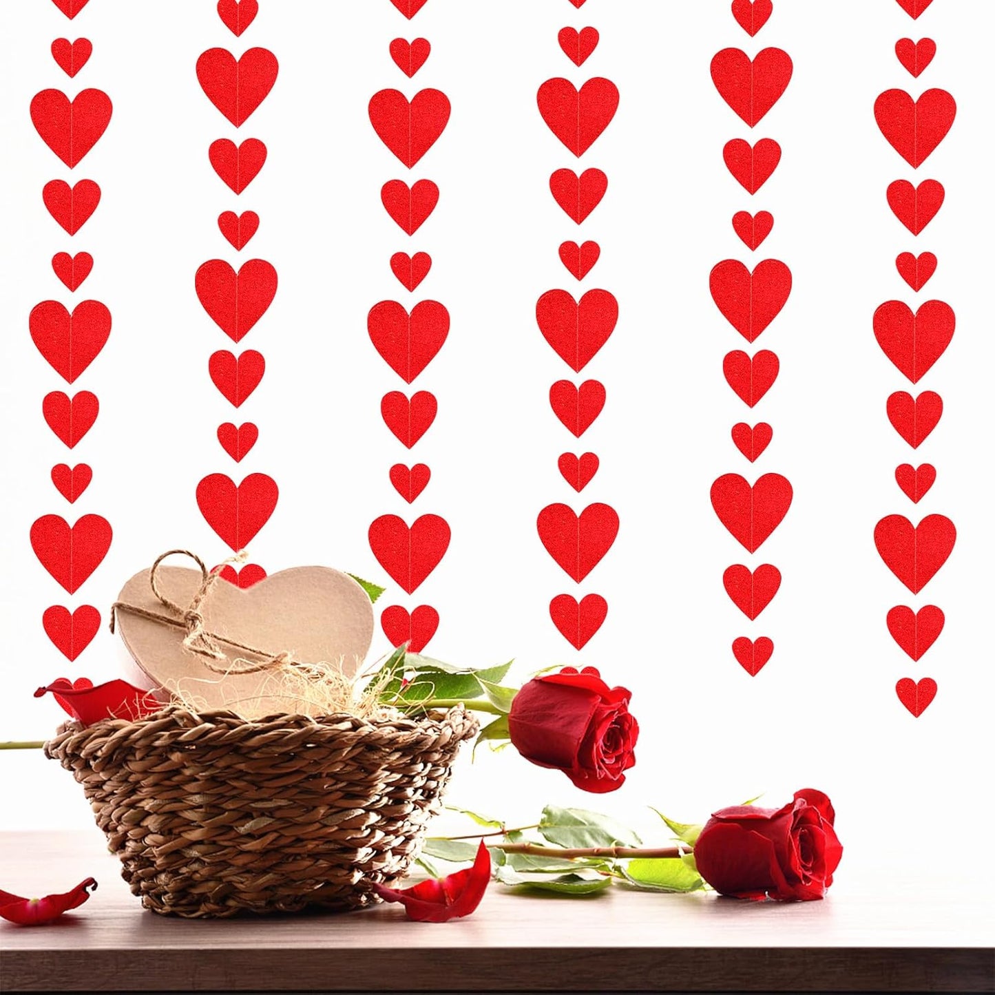 Party Decorations Red Heart-Garland - 52ft Special Night Galentines Hanging Streamers Banner,Girl Romantic Wedding Anniversary Baby Bridal Shower Engagement Mohters Decor Panduola