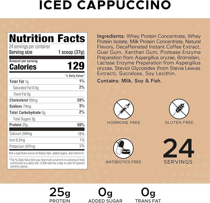 High Whey, Protein Powder 2LB, Whey Isolate, Gluten Free, Lean Muscle Mass for Men & Women, 25g of Protein Per Scoop, 908 g, 24 Servings (Iced Cappuccino, 2 Pound)
