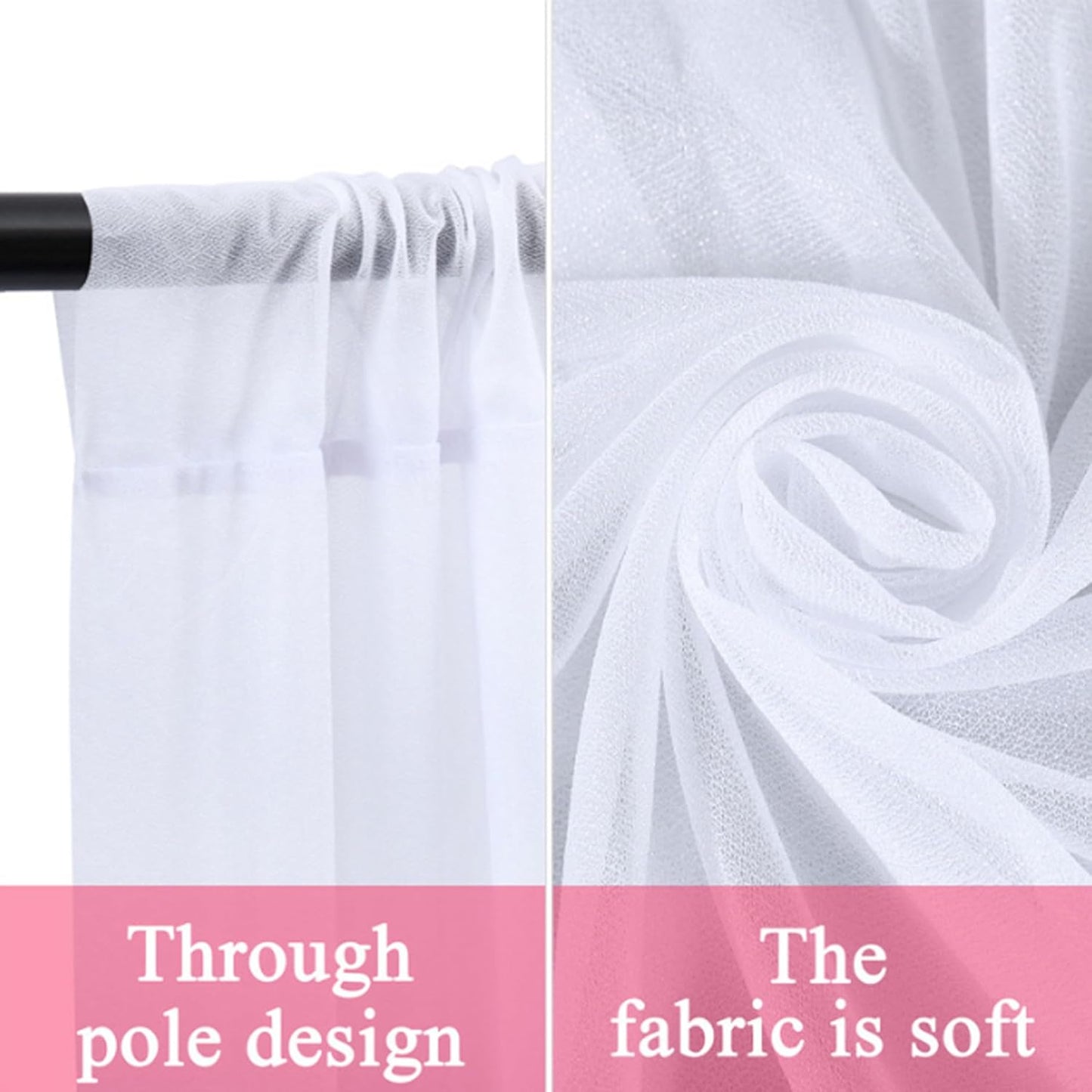 2 Pack White Backdrop Curtain for Wedding Photo Photoshoot Birthday Party Christmas Decorations (60" W x 120" L (Pack of 2))