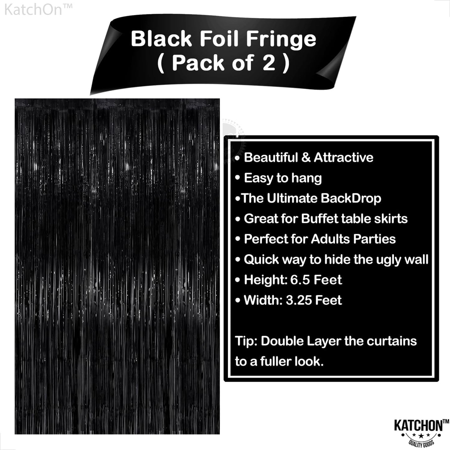 KatchOn Large Black Fringe Backdrop - Pack of 2 | Black Streamers for Halloween Party Decorations | Tinsel Backdrop for Wedding, Anniversary, Engagement, Birthday, Bachelorette Party Decorations