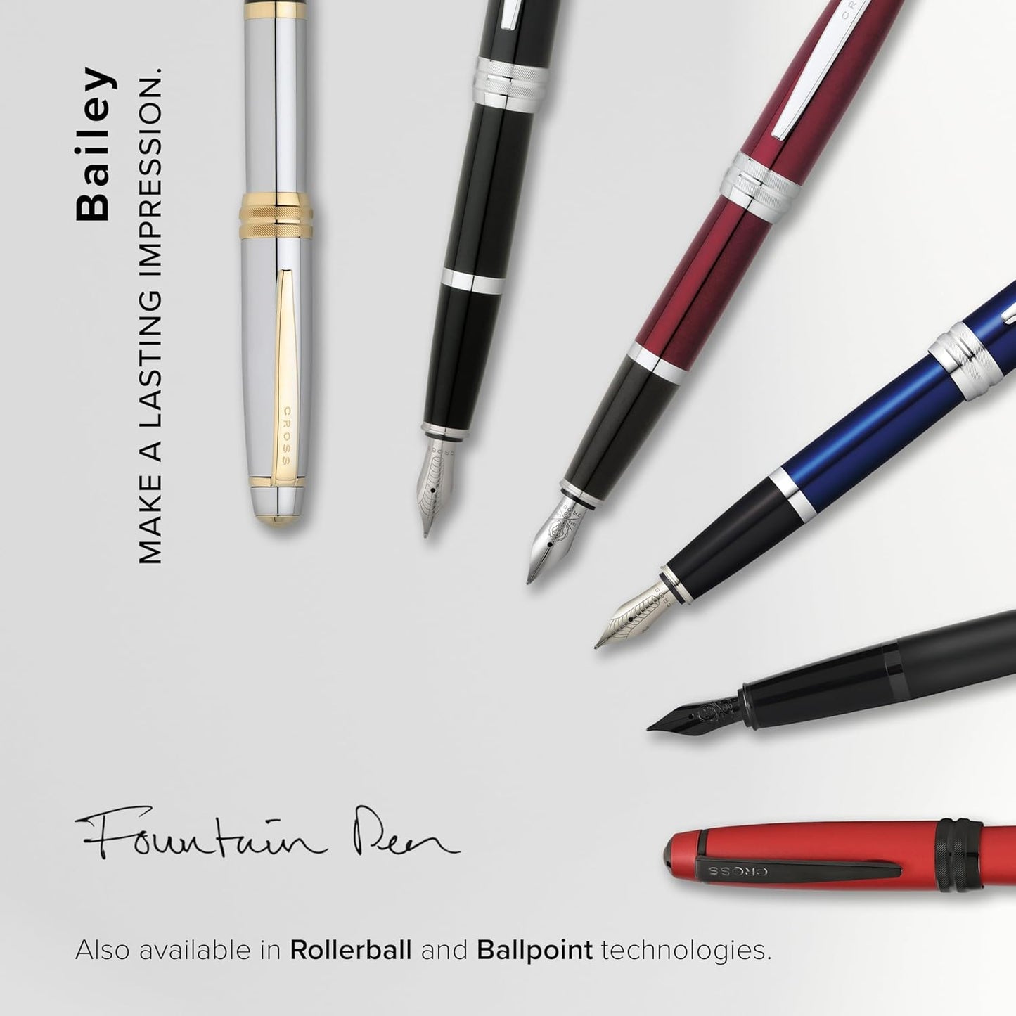 Cross Bailey Refillable Fountain Presented in a Premium Gift Box - Medium Point, Black Ink, Matte Red