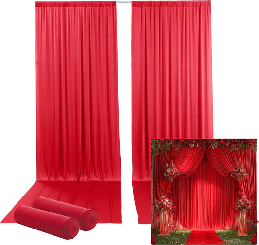 10ftx14FT Wrinkle Free Red Backdrop Curtain, 2 Panels 14FT Height Red Wedding Backdrop Drapes, Silky Polyester Back Drop Cloth for Birthday Photography Background Party Backdrop Draping