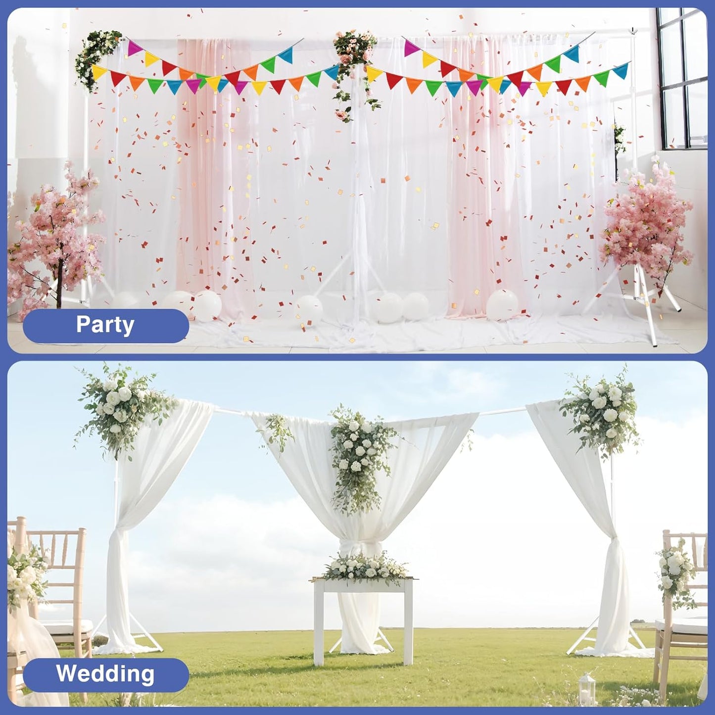 EMART Backdrop Stand, 20x7ft(WxH) Large Adjustable Background Support System with 308° Angle Rotatable Connector, 8 Clamps, 3 Sandbags and Carry Bag for Paties, Wedding, Photography Studio -White