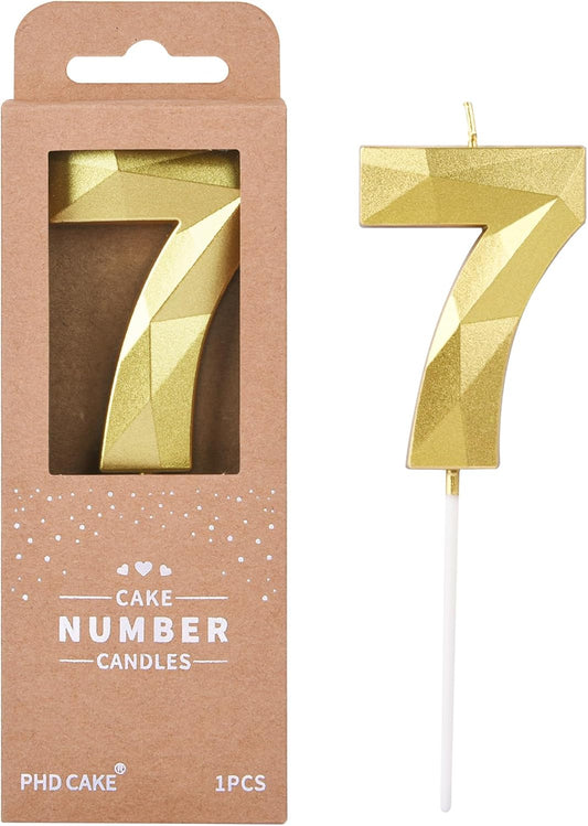 PHD CAKE 2.76 Inch Crystal Gold 7 Number Birthday Candles, Gold Number Candles, Cake Number Candles, Party Celebration