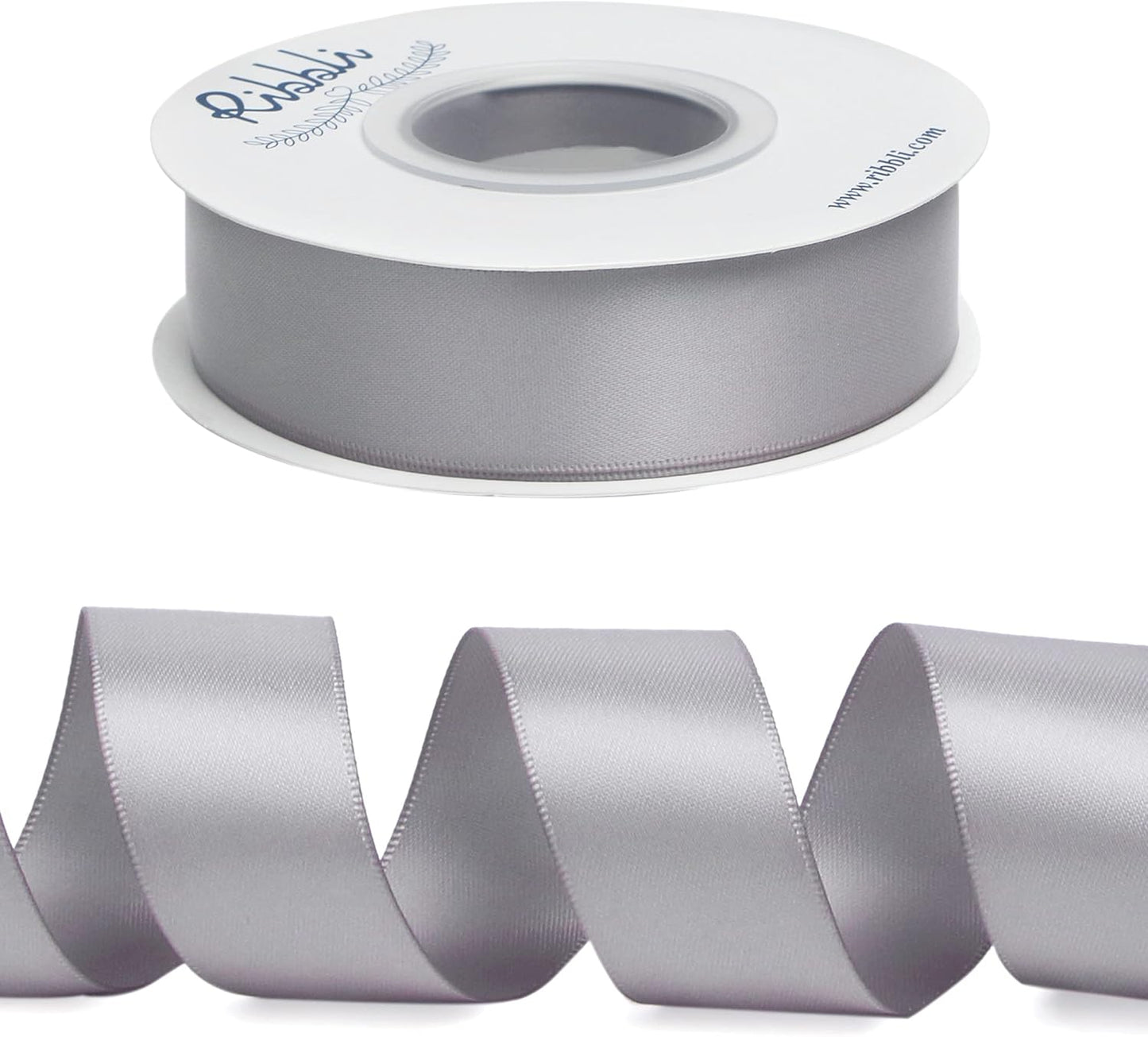 Ribbli Silver Double Faced Satin Ribbon,1” x Continuous 25 Yards,Use for Bows Bouquet,Gift Wrapping,Baby Shower,Floral Arrangement