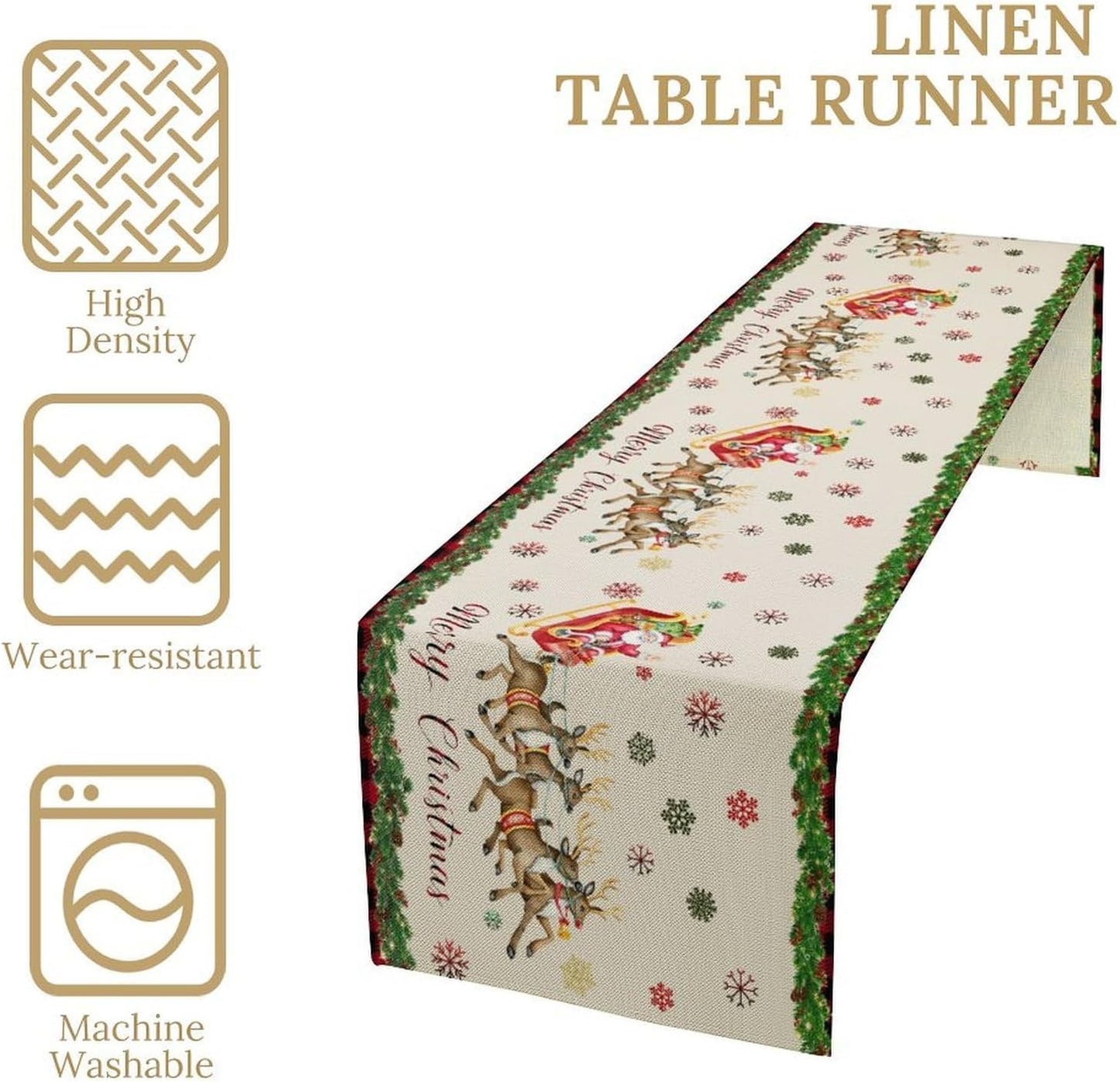 Christmas Table Runner,Xmas Deer Cute Santa Claus Red Plaid Pattern Printed Tablecloth Burlap for Hotel Indoors Outdoor Dining Room Kitchen Home Decor,W13X L108 in