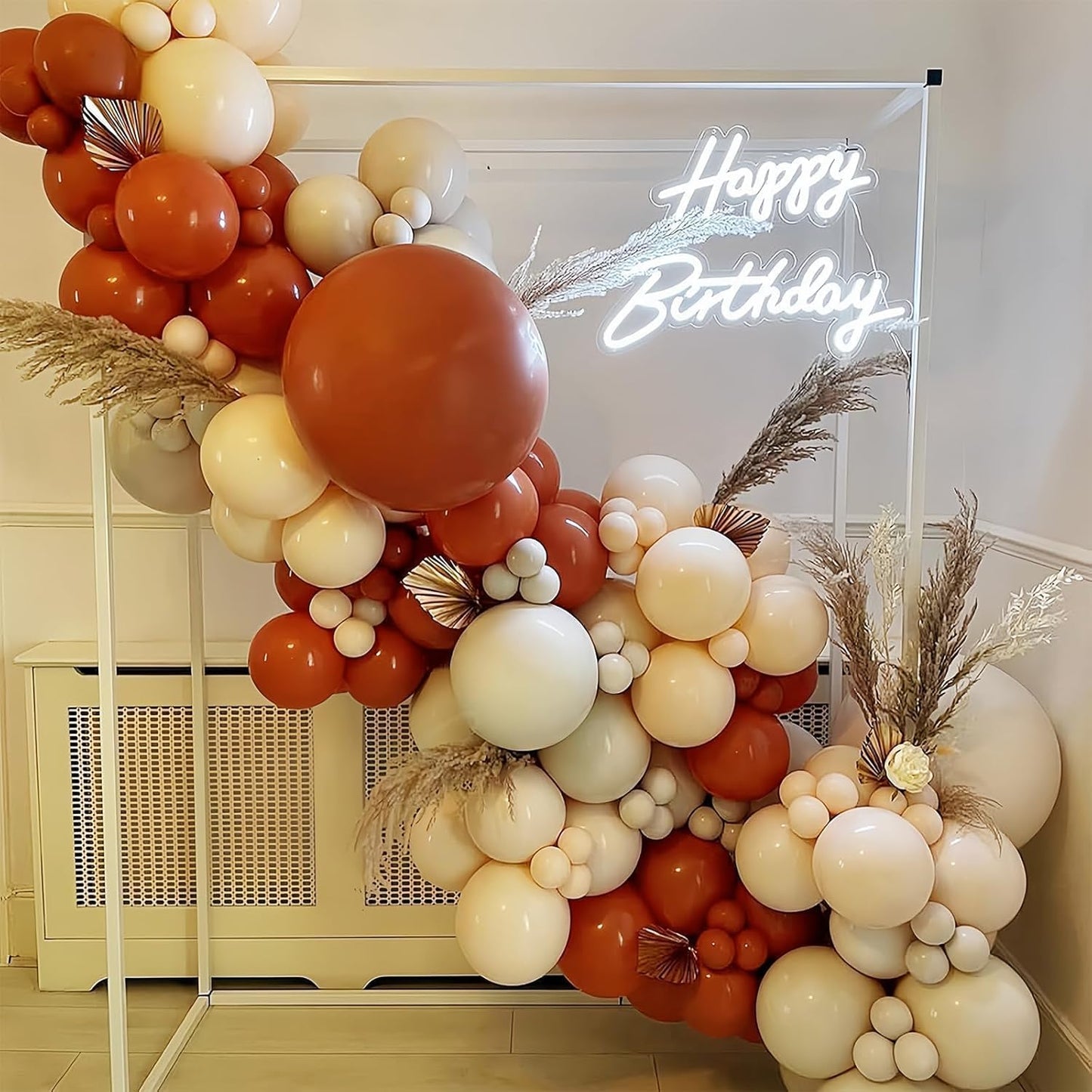 Fall Balloons 55pcs Burnt Orange Gold Balloons 12 Inch, Terracotta Dusty Orange Metallic Copper Sand White Beige Balloon for Thanksgiving Friendsgiving Fall Baby Shower Autumn Party Birthday Decor