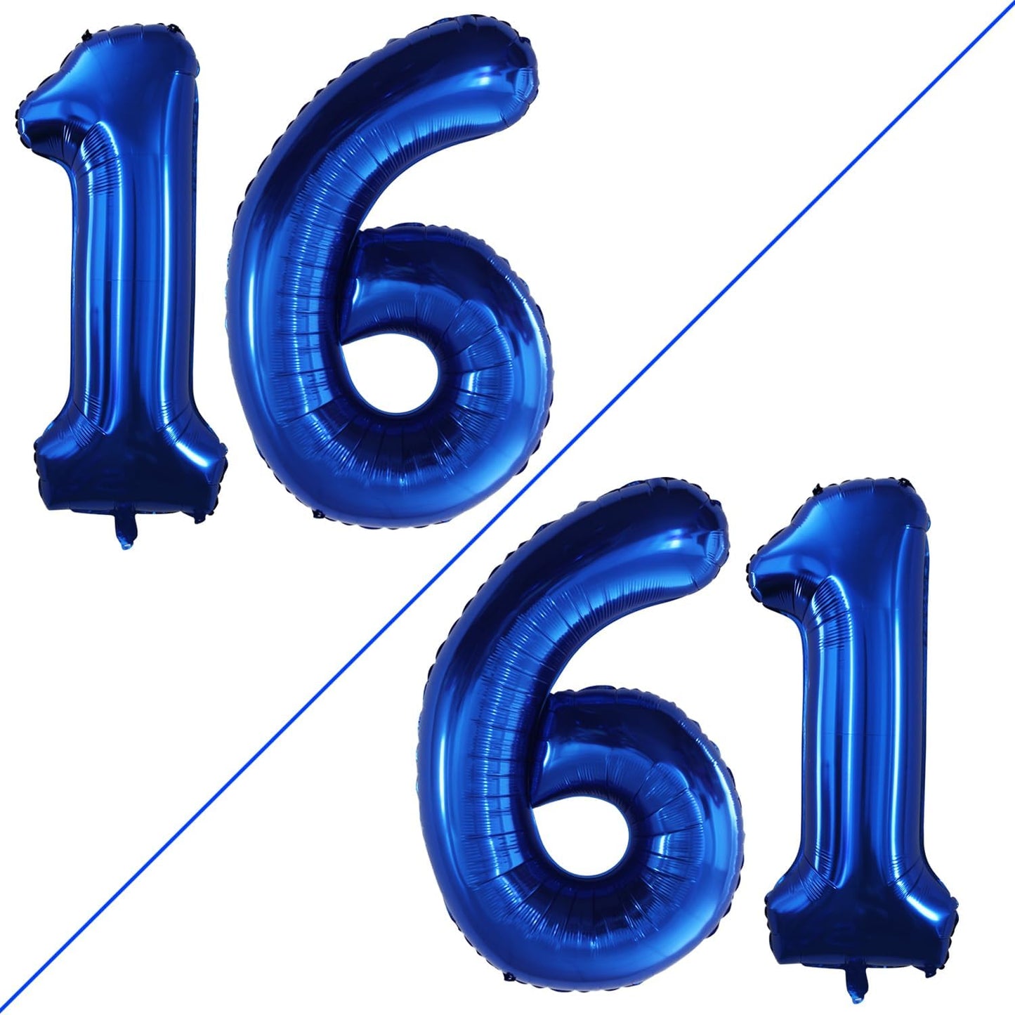 GOER Number 16 Balloons for 16th Birthday Sweet 16 Party Decorations,42 Inch Jumbo Foil Helium 61 Balloons for 61st Birthday Party Decoration (Blue)
