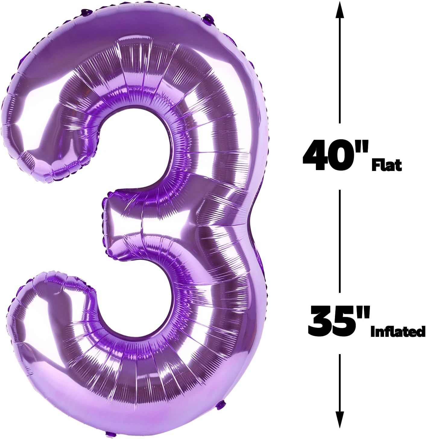 40 Inch Purple 3 Large Number Balloon, 3 13 23 30 33 36 38 Purple Birthday Party Decorations, Number Three Foil Balloons for Anniversary Party Graduations Celebration Supplies